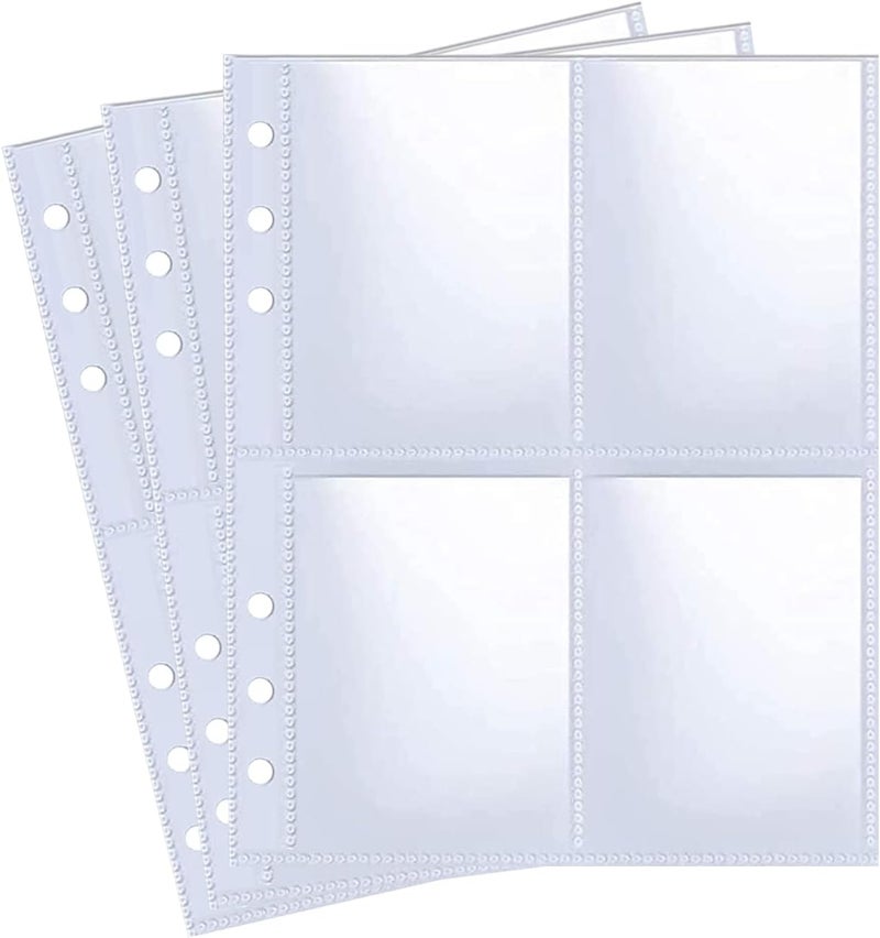 WITHYU 100 Pack 800 Pockets 6 Ring A5 Binder Sleeves,2.5x3.5 Inch Trading Card Sleeves,Double-Sided 4 Pocket Page Protector,Ultra-Clear Kpop Photocard Sheets,Card Sleeve Pages for Game Cards,Photocard - Image 1